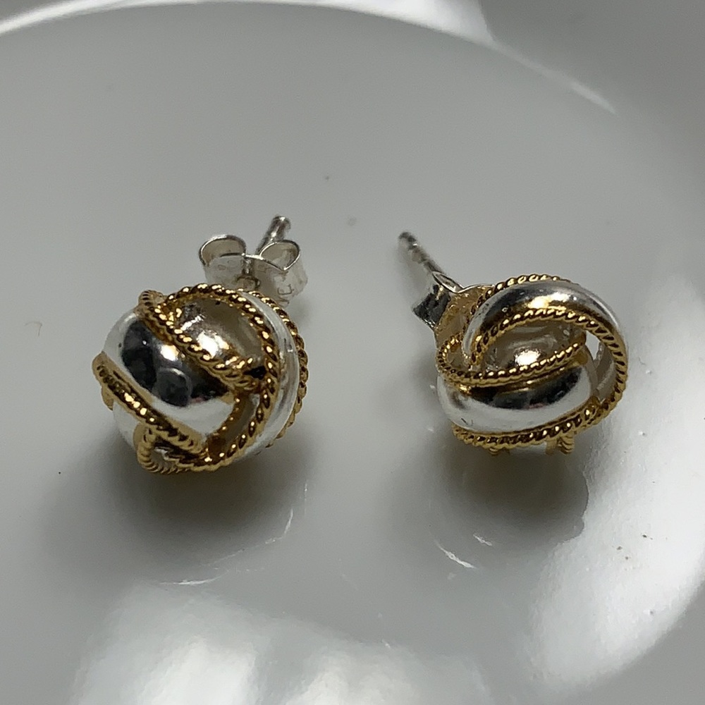 Two-Tone Silver and Gold Knot Stud Earrings